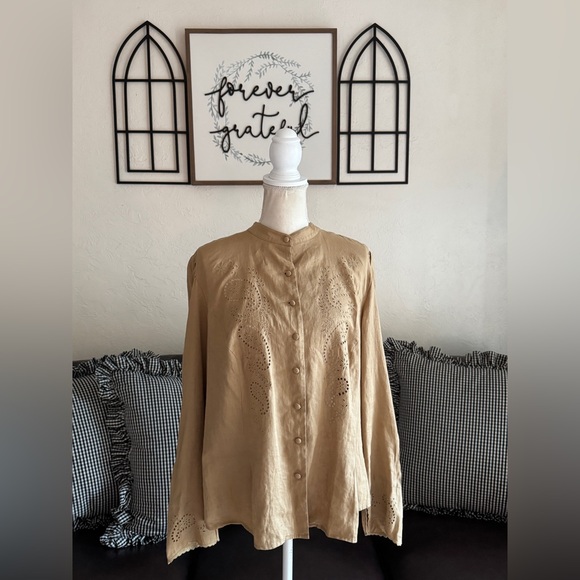 Lauren Ralph Lauren 100% Linen Tunic Blouse Size 1X Eyelet Details Coastal Beach - Picture 3 of 15